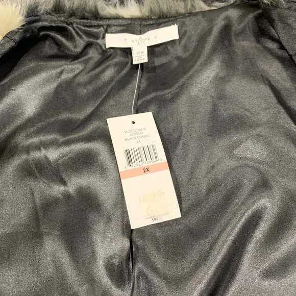 294 - Fever size 2X Black Combo Faux Fur Vest - Size 2X (black, cream, grey)
